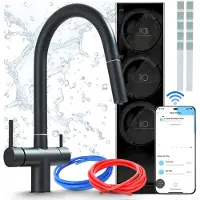 ARI Küchenarmatur Mit Wasserfiltersystem Slender, 800 Gpd Umkehrosmose Ro7, Wifi, Tanklos, Zweigriffarmatur, Keramikkartusche, Messing, Schwarz Matt