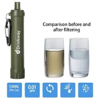 Partizan Outdoor Wasserfilter Olive 30x215 mm mit Pfeife, Kompass, Karabinerhaken, 1500 Liter Filterleistung