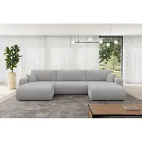 ALTDECOR Ecksofa - BERY-U - 377x193x88 - Hellgrau - Corner Sofa Eckcouch Couch U-Form, Schlafcouch Ausziehbar Wohnlandschaft