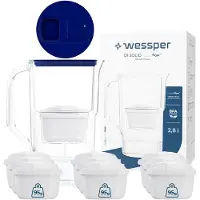 Wessper D1 SOLID FutureFlow Wasserfilterkanne 2,8 l Blau mit LED-Anzeige und 10x aquamax Filterkartusche