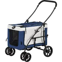 SUGIFT Haustierbuggy mit abnehmbarem Korb, Hundebuggy klappbar, Hundewagen Oxford-Stahl, Blau | EVA-Räder & Hinterbremsen | bis 15 kg | 81 x 58 x 97,5 cm