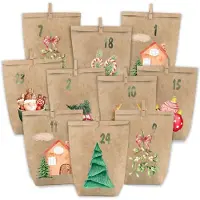 OEM Adventskalender zum Befüllen – 24 Kraftpapierbeutel mit Aquarellmuster – Zum Selbstbefüllen – 24 Stück