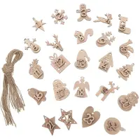 Markenlos Holzanhänger mit Zahlen 1 bis 24 - Adventskalender Countdown - 24 Stück Weihnachtsbaumschmuck zur Dekoration