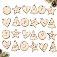 Markenlos Adventskalender Zahlen Anhänger - 24 Stück aus Holz - Nummerierung 1 bis 24 - Dekoration