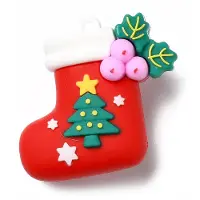 OEM Weihnachtssocke mit Baum - Kunststoff-Anhänger zum Aufhängen - Dekoration für Heim und Party - Rot - 5 Stück