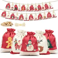 OEM Adventskalender zum Befüllen - 24 Stoff-Säckchen - Weihnachtsdekoration - 18 x 13 cm