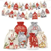 OEM Adventskalender zum Befüllen - 24 Stoffbeutel in 2 Größen - Zum Aufhängen und Dekorieren - Mehrfarbig