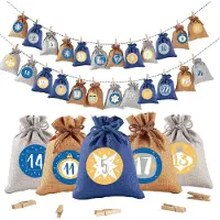 OEM Adventskalender zum Befüllen - Mit bedruckten Jutesäckchen - Zum Selberfüllen - Blau