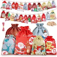 OEM Adventskalender zum Befüllen - 24 Stoff-Säckchen zum Aufhängen - DIY Weihnachtskalender für Kinder