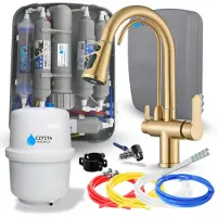 ARI Küchenarmatur Mit 7-Stufen-Wasserfilter Nordic, Zweigriffarmatur, Keramikkartusche, Messing, Perlator, Gebürstetes Gold, Ro7 Slim