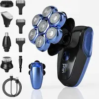 StarTech.com Elektrischer Kopfrasierer für Männer - 6-in-1-Pflegeset - Rotierender Fünfklingenrasierer - Nasenhaartrimmer - Wasserdicht - Über USB-C wiederaufladbar - Blau