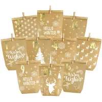 OEM Adventskalender zum Befüllen – 24 Papiertüten aus Kraftpapier mit Aufklebern – Zum individuellen Befüllen – Groß