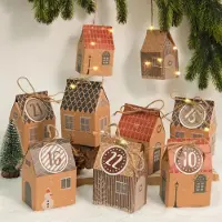 OEM Adventskalender zum Befüllen - 24 kleine Geschenkboxen in Hausform mit Zahlenaufklebern - Bastelset für Kinder und Erwachsene