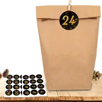 OEM Adventskalender zum Befüllen – 24 große Papiertüten aus Kraftpapier mit Zahlaufklebern – Bastelset für den Selbstbau