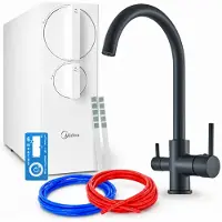 ARI Küchenarmatur Mit Umkehrosmose-Wasserfilter Linko 800 Gpd, Zweigriffarmatur, Keramikkartusche, Perlator, 360 Grad Schwenkbar, Messing, Schwarz Matt