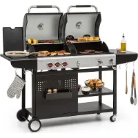 Klarstein Hot & Hot Kombigrill - 2in1-System: Gas-/Kohlegrill, 3 Edelstahlbrenner, Leistung: 8,5 kW, InstantReady Concept, für Gasflaschen bis 11 kg, Piezo-Zündung, pechschwarz