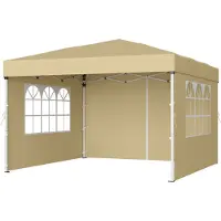 Songmics Faltzelt 3 x 3 m, mit Seitenwänden, stabil, tragbar, Pavillon für Garten, Hof, Markt, Sonnenschutz, beige