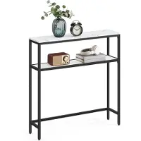 Songmics Konsolentisch schmal 2 Ablagen 80cm Marmor Weiss Schwarz