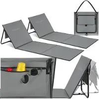 TecTake 2Er Set Strandmatte Mina Stufenlos Verstellbare Rückenlehne Klappbar Mit Tragegurt 157 x 52 50 x 1 70 cm Grau Blau