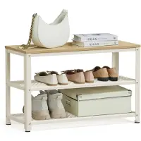 Songmics Schuhbank mit 2 Gitterablagen eichenbeige-klassikweiß B34LBS073W09