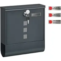 Songmics Edelstahl-Briefkasten, Wandbriefkasten, Schloss mit Kupfer-Schließzylinder, Zeitungsfach, Sichtfenster, Namensschildhalter, einfache Montage, anthrazit