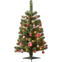 Black Box Trees Joy Künstlicher Weihnachtsbaum mit 26 Ornamenten und LED-Lichtern - H90 x Ø50 cm - Grün, Rot