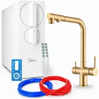ARI Umkehrosmose Wasserfilter Set Venom 2 Zweigriffarmatur 360 Grad Schwenkbar Perlator Gebürstetes Gold 800 Gpd Messing Keramikkartusche Ro5 Tanklos