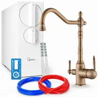 ARI Küchenarmatur Mit Wasserfiltersystem Retro 2, Zweigriffarmatur Aus Messing Mit Keramikkartusche Und Tanklosem Umkehrosmosefilter 800 Gpd
