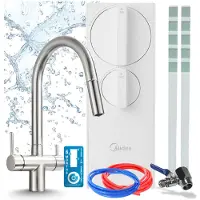 ARI Küchenarmatur Slender Mit Umkehrosmose Wasserfiltersystem Ro5 400 Gpd, Zweigriffarmatur, Keramikkartusche, Perlator, Inox