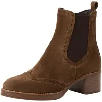 Tamaris Chelseaboots , Damen, Gr. 40, Synthetik Textil, braun, Leder, Lyralochung, unifarben mit Farbeinsatz, Schuhe Chelseaboots, Blockabsatz, Stiefelette mit Innenreißverschluss und Stretcheinsatz