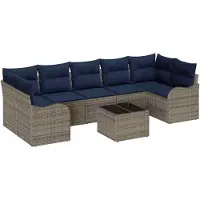 vidaXL Sofa Set 8 stk. 7-Sitzanzahl Grau Poly-Rattan