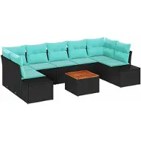 vidaXL Gartensofa-set 8 stk. Schwarz und Türkis Poly-Rattan
