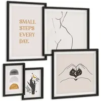 Tulup BILDER SET 5er Set - 50x50 cm & 20x30 cm & 40x60 cm Schwarzer Rahmen - Abstrakte Blumen aus Marmor