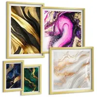 Tulup BILDER SET 5er Set - 50x50 cm & 20x30 cm & 40x60 cm Goldrahmen - Abstrakter Marmor mit Farben