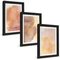Tulup BILDER SET 3er Set - 20x30 cm Schwarzer Rahmen - Warme, farbenfrohe Aquarelltexturen