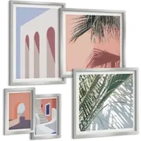 Tulup BILDER SET 5er Set - 50x50 cm & 20x30 cm & 40x60 cm Silberner Rahmen - Illustrationen der Stadtarchitektur