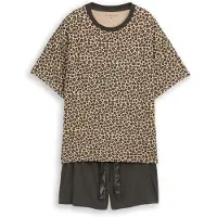 Tom Tailor Shorty , Damen, Gr. 38, grau (braun, mittel, allover), Single Jersey, Obermaterial: 95% Viskose, 5% Elasthan, Homewear-Sets Shorty, aus Single Jersey, mit Elasthan-Anteil
