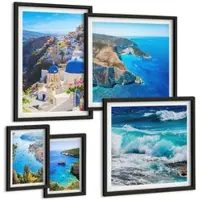 Tulup BILDER SET 5er Set - 50x50 cm & 20x30 cm & 40x60 cm Schwarzer Rahmen - Griechische Ansichten von Santorin Oia