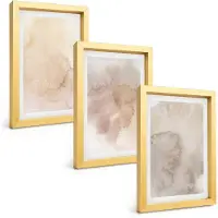 Tulup BILDER SET 3er Set - 20x30 cm Goldrahmen - Warme Aquarell-Pastelltexturen