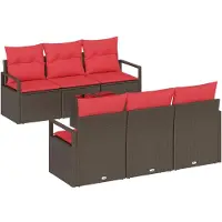 vidaXL Gartensofa-set 7 stk. 6-Sitzanzahl Beige und Rot Poly-Rattan
