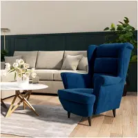 Markenlos Sessel für Wohnzimmer und Schlafzimmer, modernes Einzelsofa, Loungesessel, Relaxsessel, blauer Samt