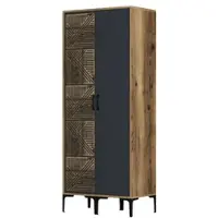 Dmora Kleiderschrank 2 Türen Dbenkovi, Schlafzimmermöbel, Schrank, Garderobe, 80x201h48 cm, Walnuss und Anthrazit