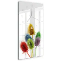 Tulup Wanduhr aus Glas – 30x60 cm - Glasbild - Glasuhr - Gehärtetes Glas -Distel