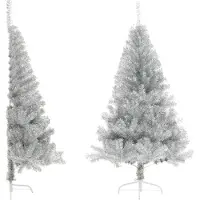 Syfax Künstlicher Halb-Weihnachtsbaum mit Ständer Silber 120 cm PET