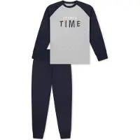 Schiesser Schlafanzug "Pyjama Nightwear Jungs lang Crunch Time", Herren, Gr. 128, bunt (dunkelblau, grau), Obermaterial: 100% Baumwolle CO., Homewear-Sets Schlafanzug
