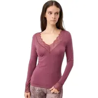 Mandala Langarm-T-Shirt mit V-Ausschnitt aus Spitze für Damen