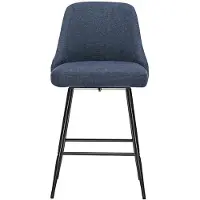 Miliboo - 360° drehbare Barhocker aus dunkelblauem Chenille-Stoff und Metall H66 cm (2er-Set) HASTA