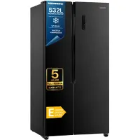 HEISSNER HSBS-HM532NFGBKE++, Freistehend, Amerikanische Tür, Schwarz, 2 Tür(en), Berührung, LED