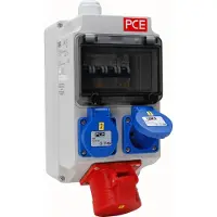 Kopp 129602006 CEE-Wandverteiler: 1x CEE-Steckdose (5p, 16A, 400V, 6h)/2x Schutzk.-Steckdose (16A, 250V)/2x LSS (3p/1p, 16A, C) HxBxT 230x130x152mm