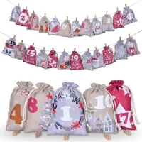 OEM Adventskalender-Tüten - 24 Jutebeutel zum Aufhängen - Countdown-Dekoration - Pfirsichrosa
